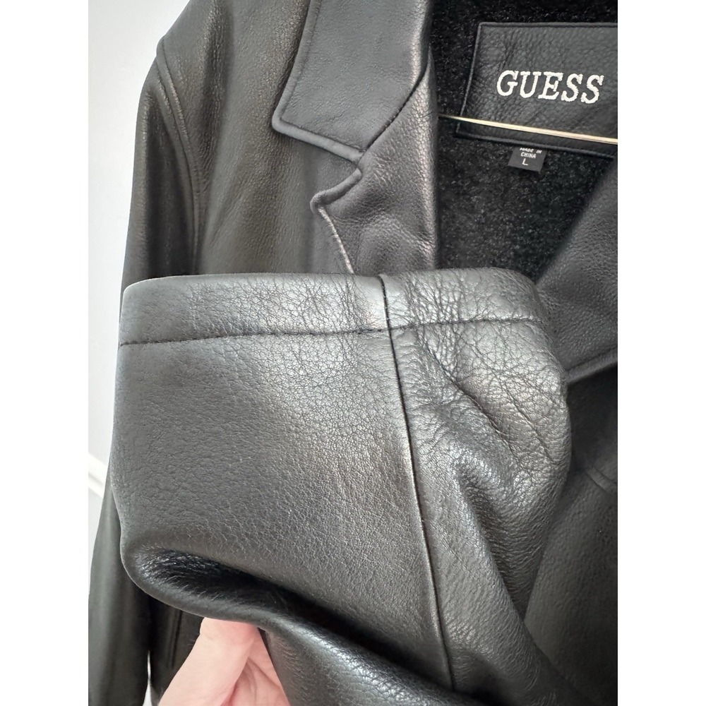Guess Men's Pebble Grain Heavyweight Leather Zip Out Liner Jacket Black Large - Picture 11 of 16